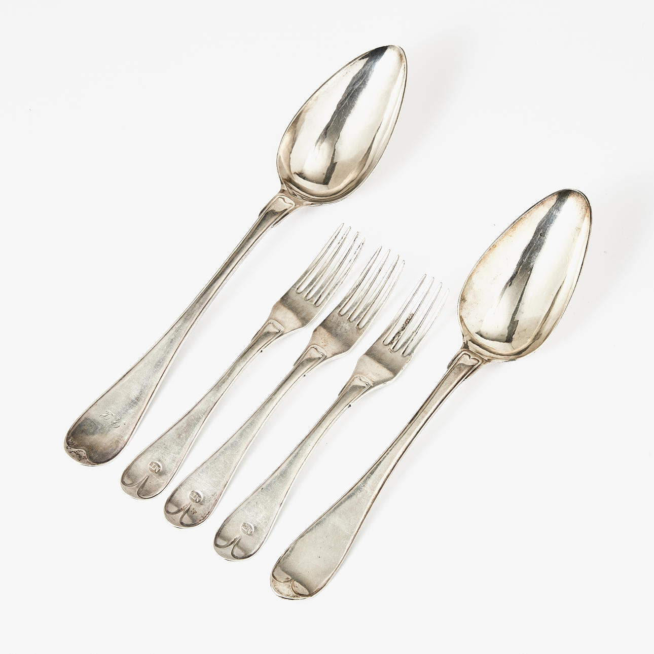 RAG SPOONS, 2 pcs, TABLE FORKS, 3 pcs, silver, Swedish round model ...