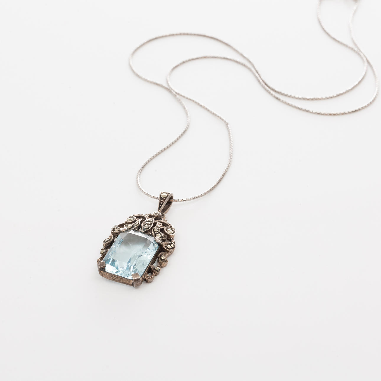 COLLIER, Silver, Akvamarin, Markasiter.