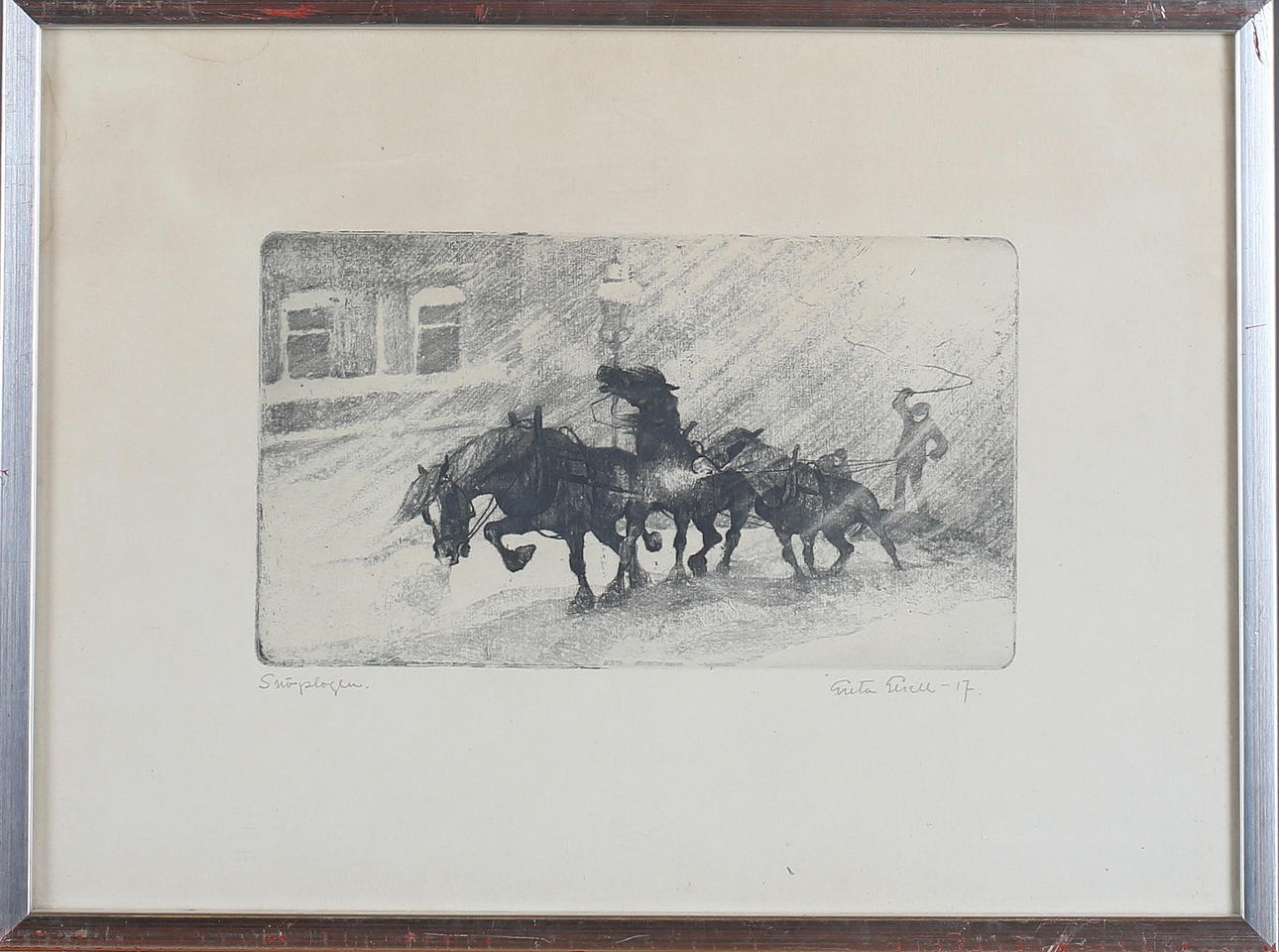 GRETA GERELL. "Snöplogen",etsning, signerad samt daterad -17.