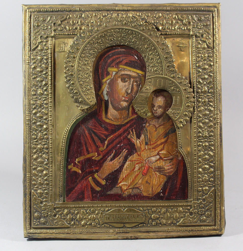 IKON, Ryssland, trä, mässing, 1800-tal.
