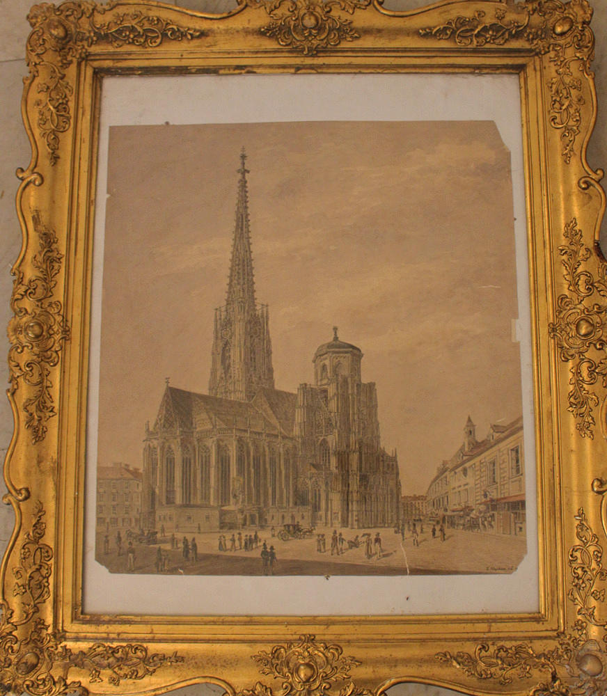 UNBEKANNTER KÜNSTLER. akvarell, Stefansdomen, Wien, 1800-tal.