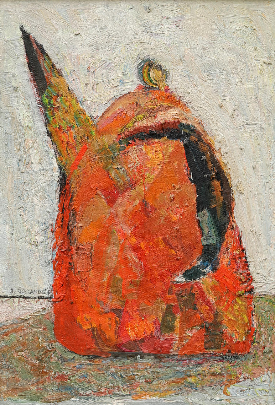 ARMAND ROSSANDER. Red jug, oil on panel, signed.