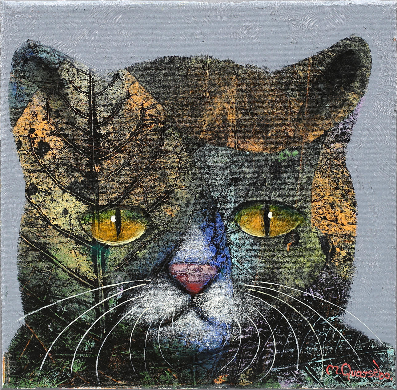 MIKAEL QVARSEBO. Kamoflerad katt, olja på duk, signerad M Qvarsebo.