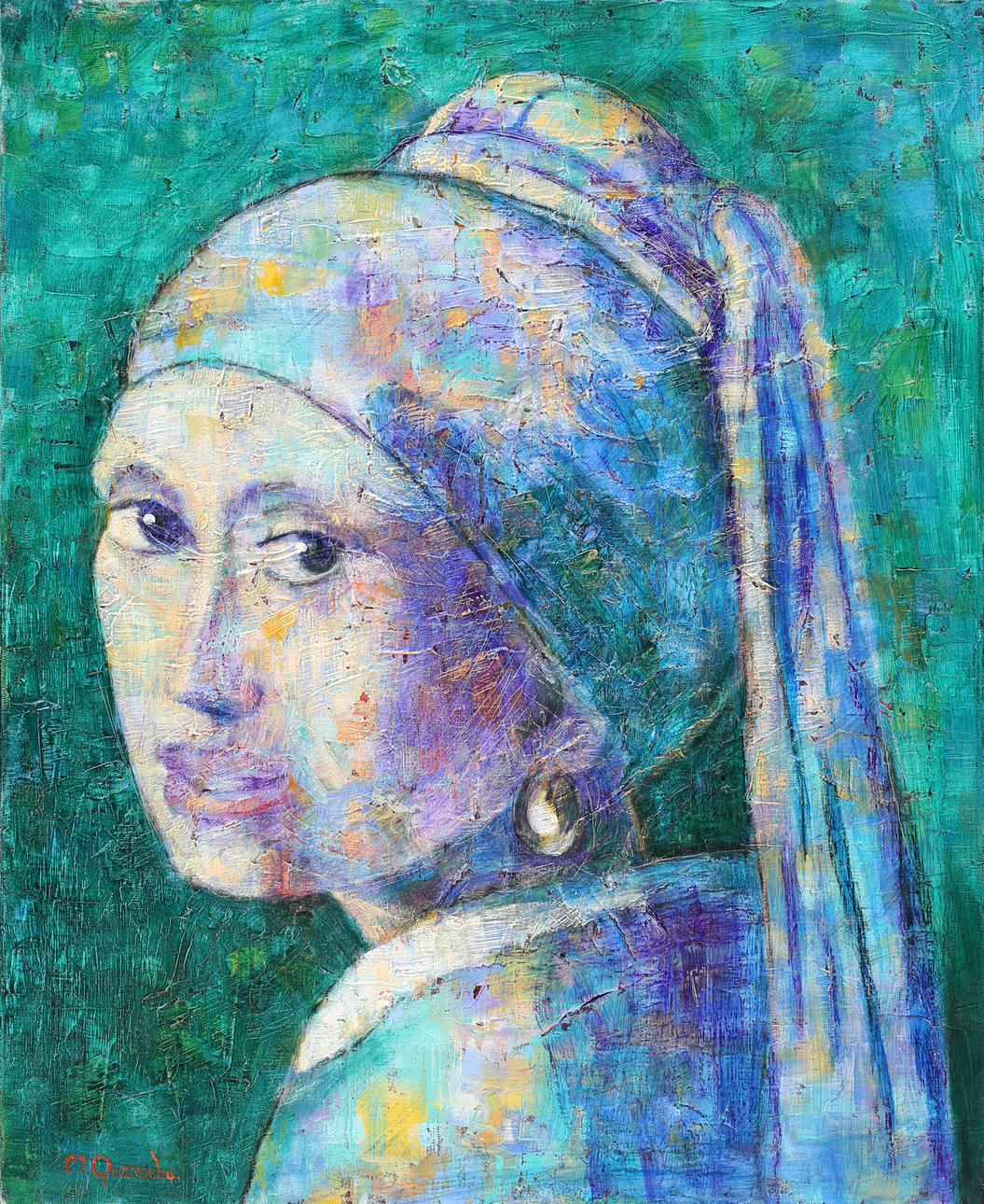 MIKAEL QVARSEBO. Homage till Johannes Vermeer, 'flickan med pärlörhängen', olja på duk, signerad.