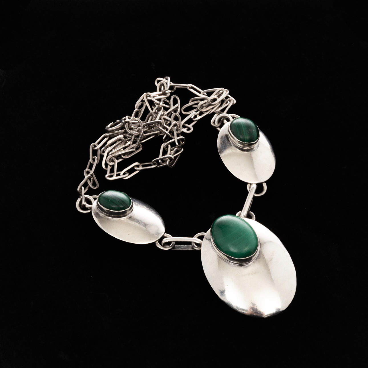 COLLIER, Sterlingsilver, Malakit.