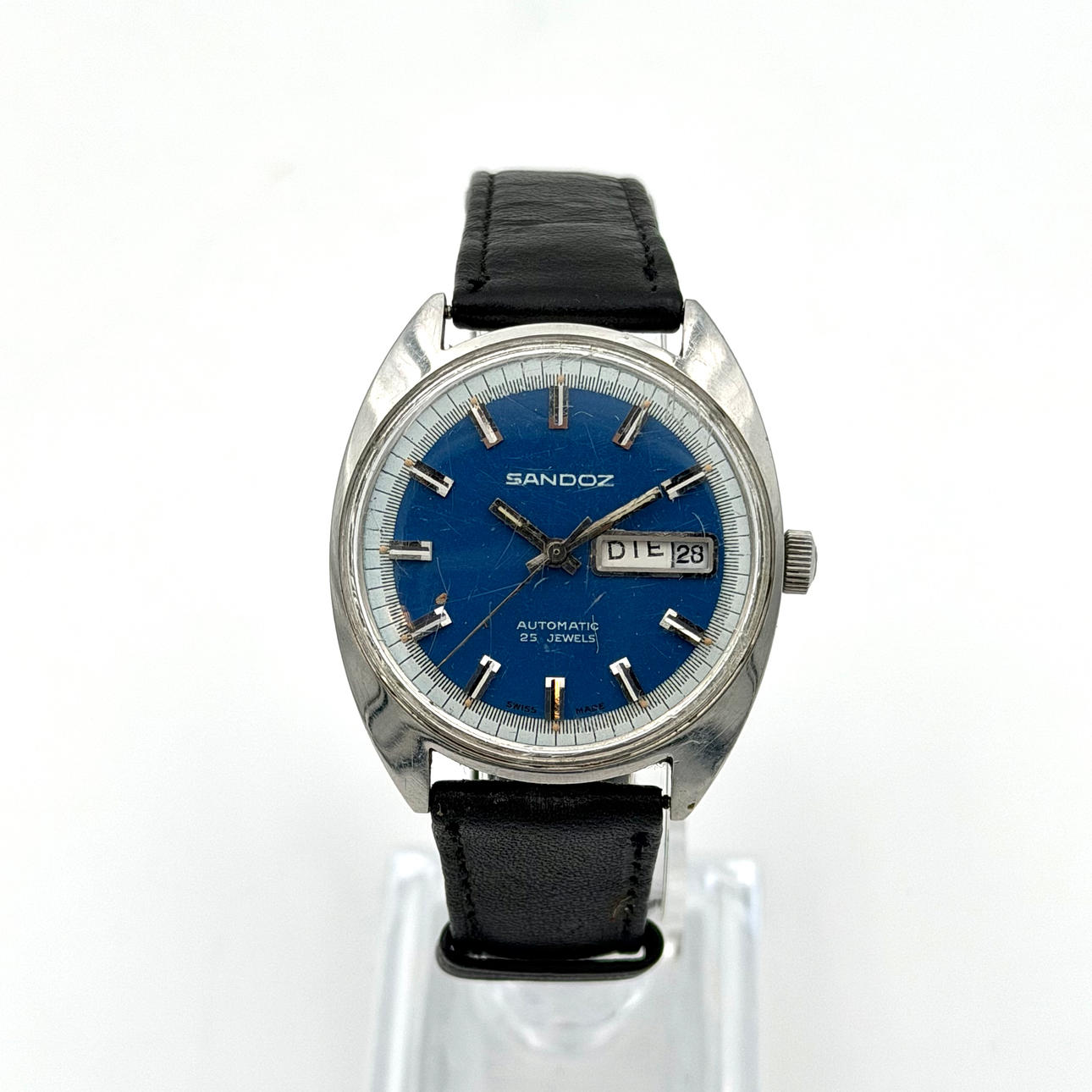 SANDOZ DAG-DATUM, armbandsur, 1970, automatic, stål.