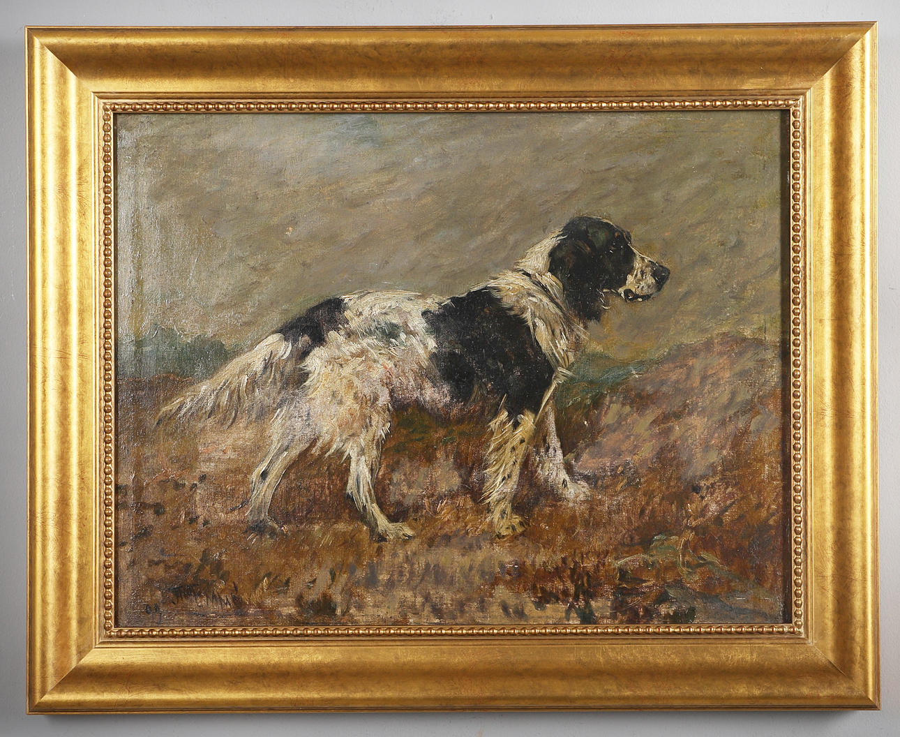 JOHN EMMS (1844-1912). SPANIEL IN A LANDSCAPE.