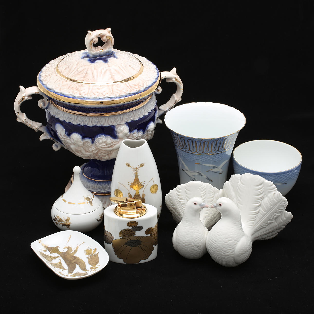 PORSLIN, 7 delar, "Måsen", Bing & Gröndahl, Björn Winblad, Rosenthal, Lladro.