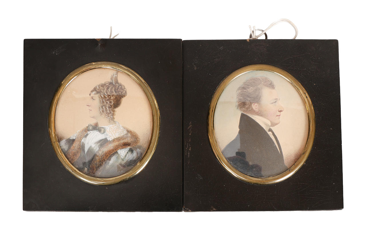 VICTORIAN PORTRAIT MINIATURES OF GEORGE FARRELL & HIS WIFE (2). Art ...