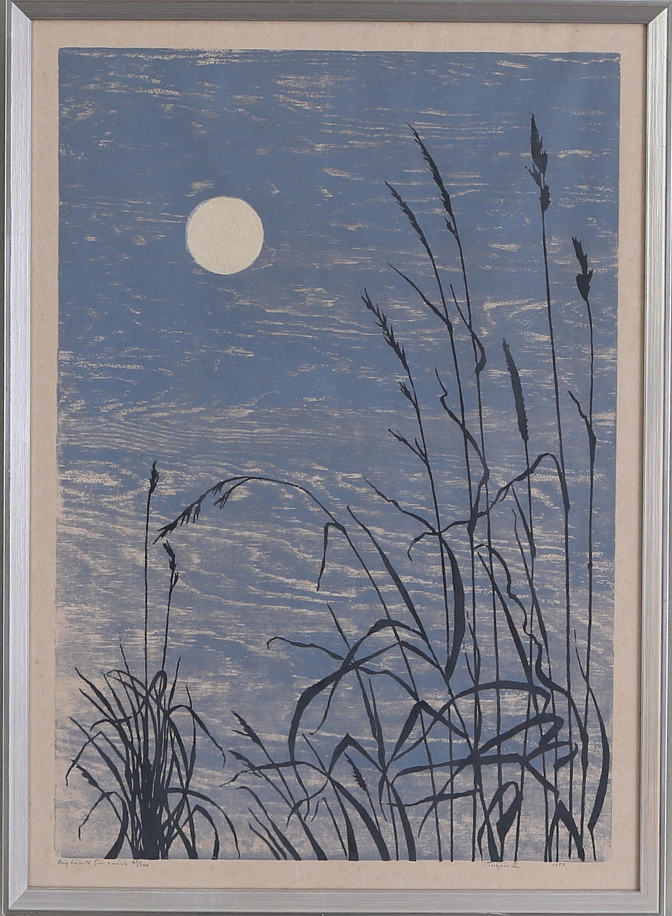 TORBJÖRN ZETTERHOLM. "Gräs o måne", träsnitt, nr 42/100, signerad.