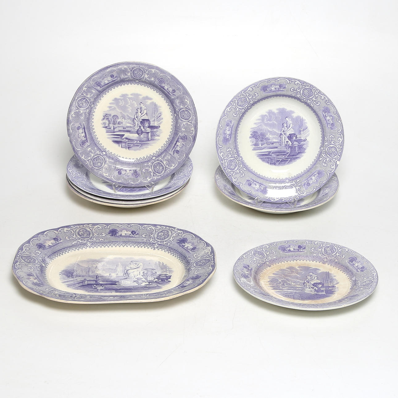 SERVISDELAR, 7 st, flintgods, "Carrara", Gustavsberg, 1800-tal.