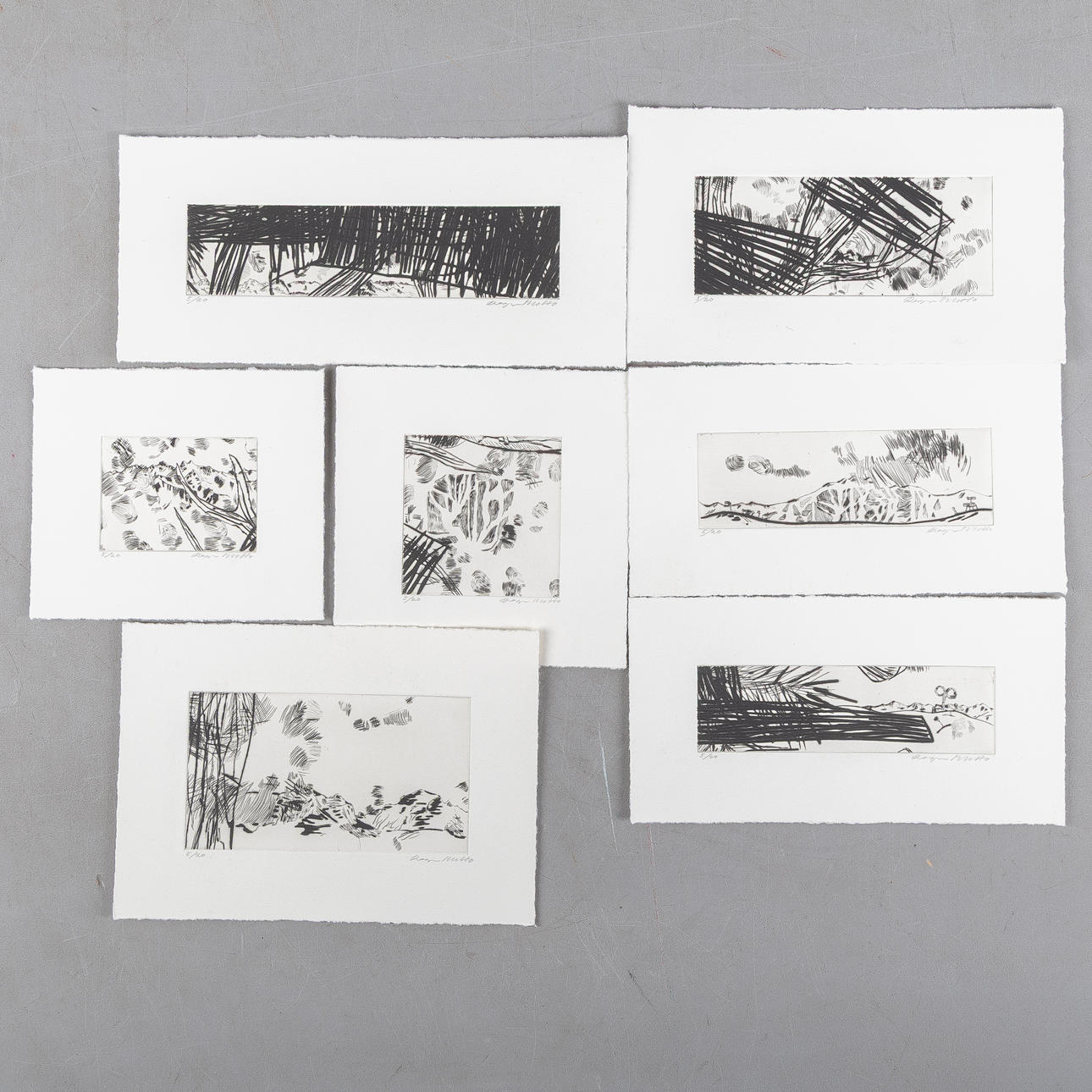 ROGER METTO (FÖDD 1964). Compositions, 7 pieces, drypoints / etchings ...