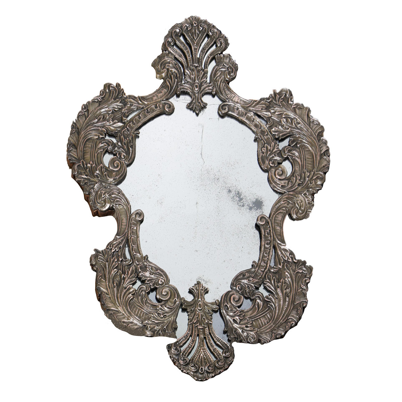 A ROCOCO STYLE REPOUSSE WALL MIRROR.