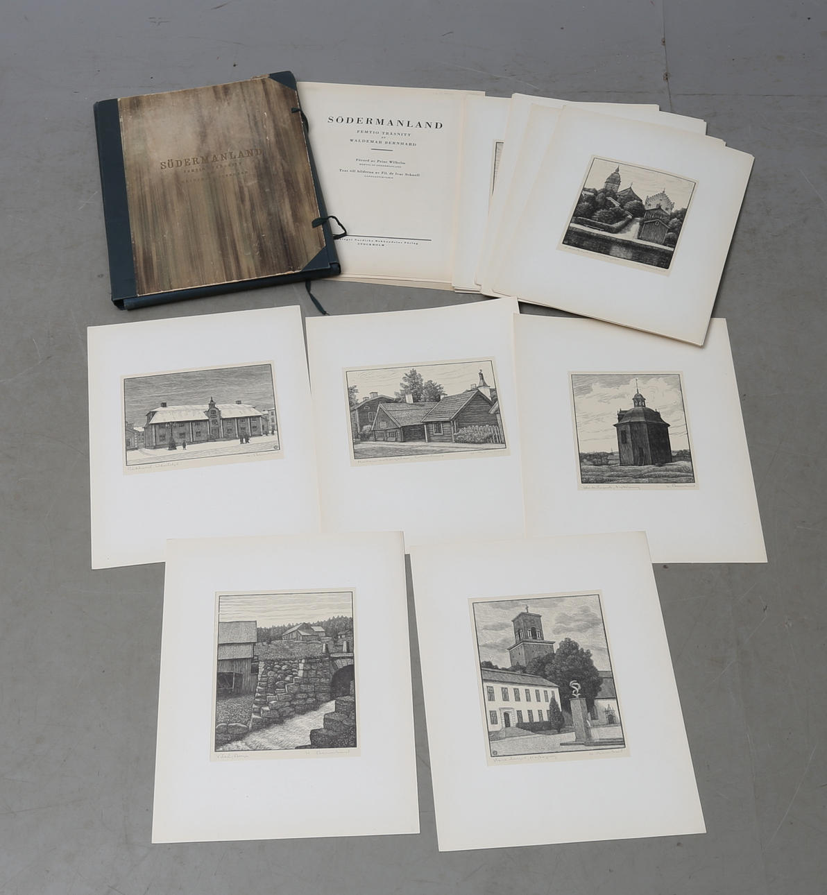 WALDEMAR BERNHARD. Träsnitt, 49 st, i mapp, "Södermanland", signerad och numrerad (137/300).