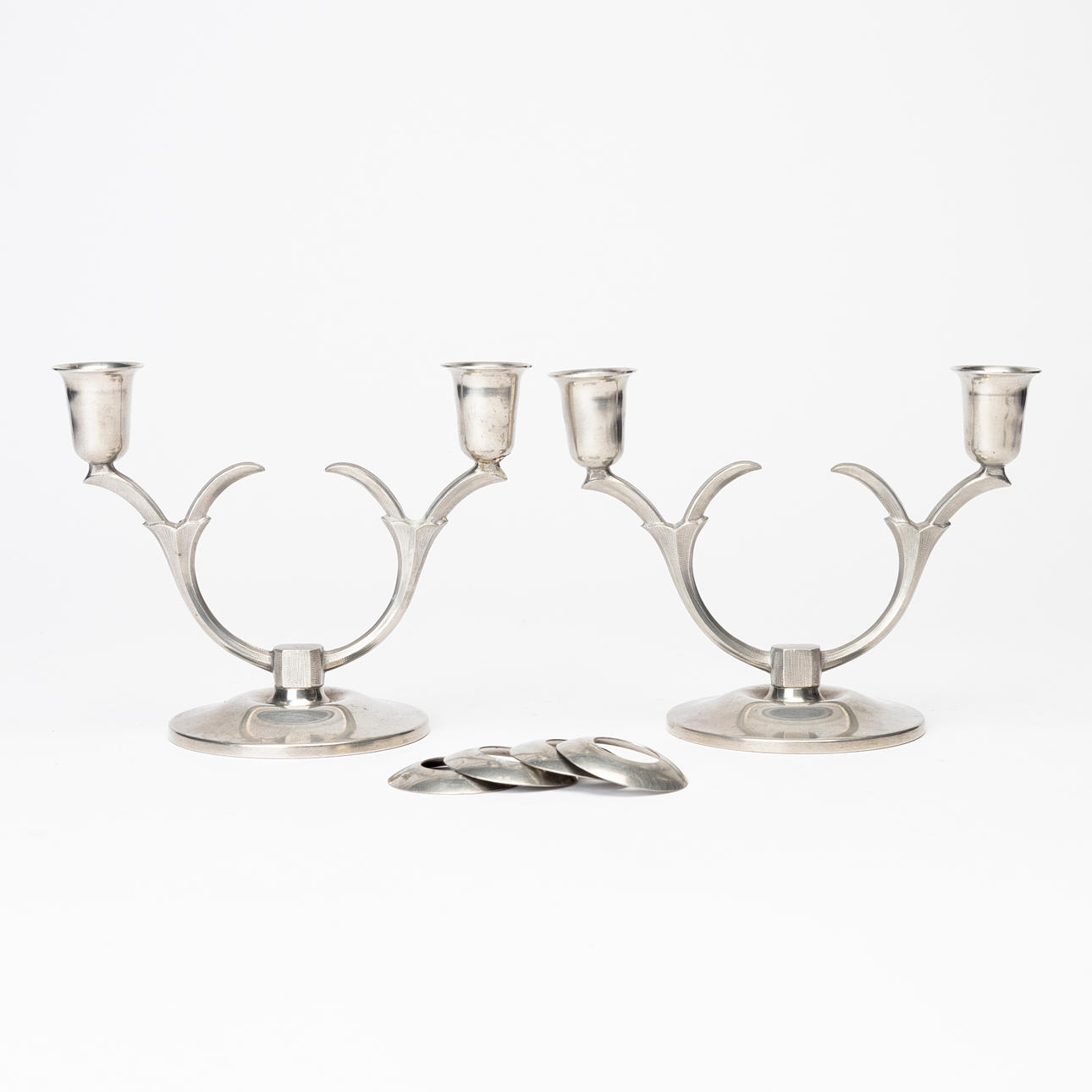 CANDLESTICKS, a pair, pewter, Art Deco, 1936.