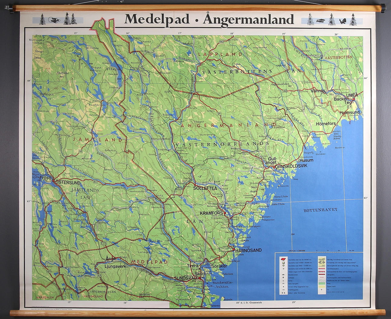 KARTA, Ångermanland/Medelpad, Generalstabens Litografisk Anstalt, Kartförlaget Stockholm 1961.