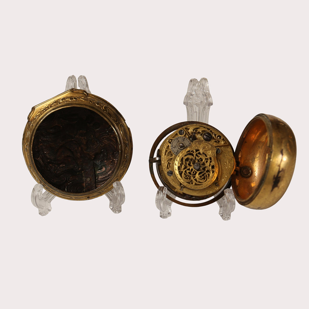 VERGE WATCH, case in repoussé work, fire-gilt copper. Signed Cha ...