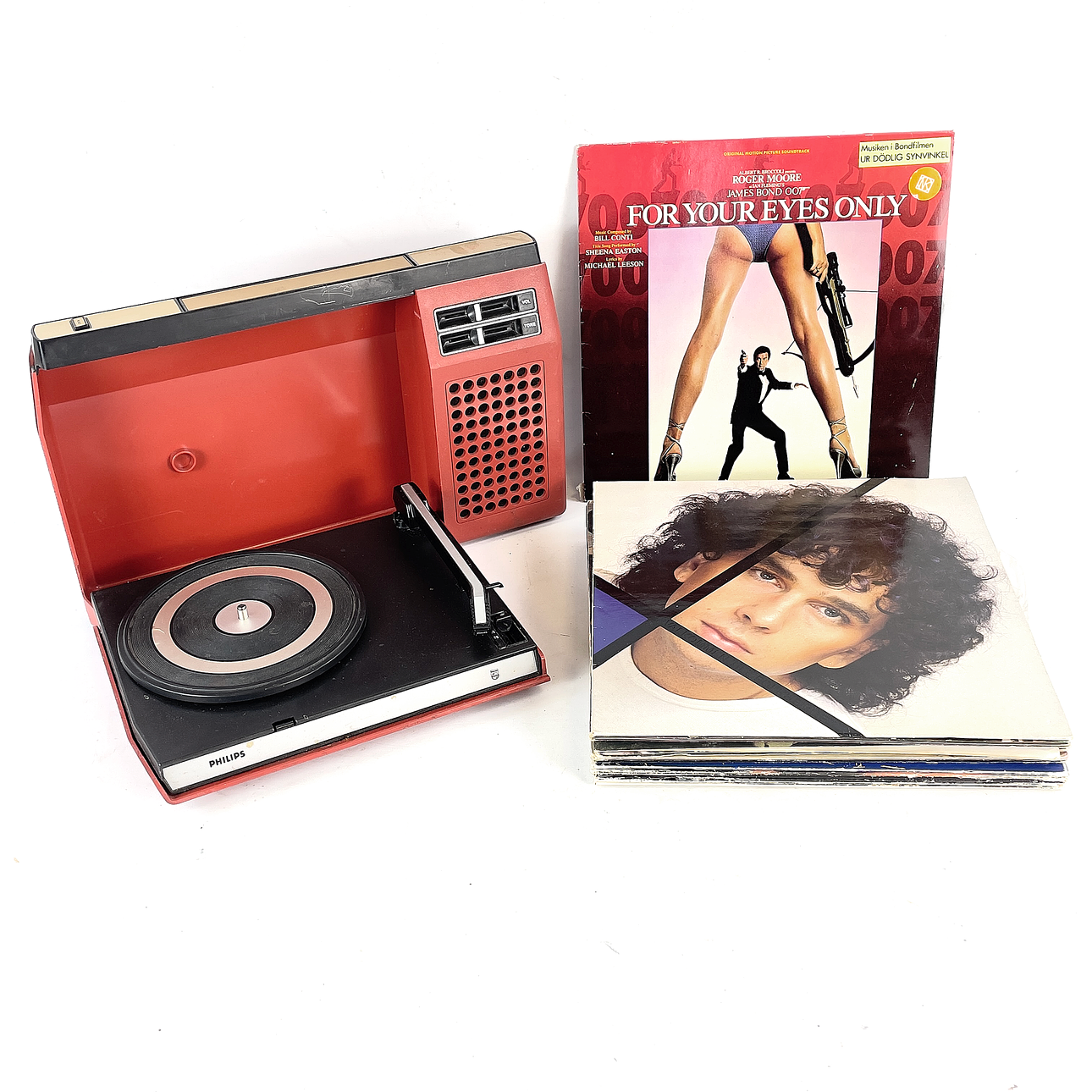 PORTABLE RECORD PLAYER WITH LP RECORDS, Philips 423, 1970s/80s ...