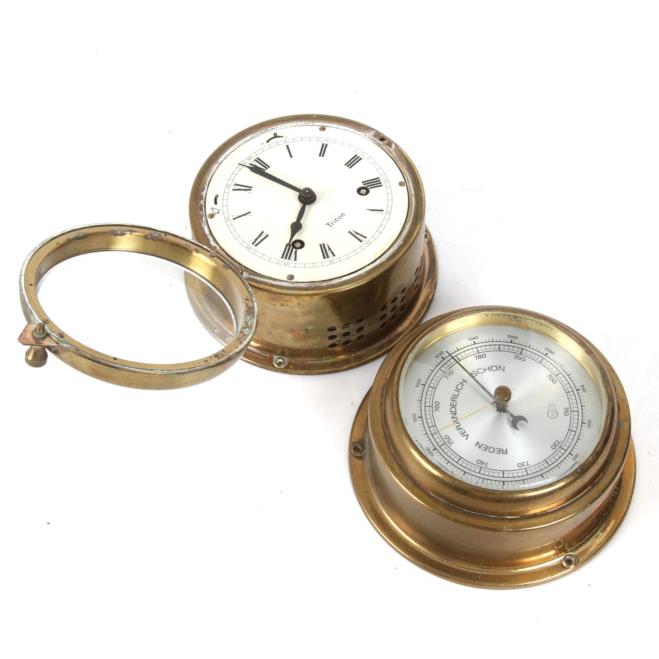 SHIP'S CLOCK and BAROMETER, Triton and Barigo, second half of the 20th ...