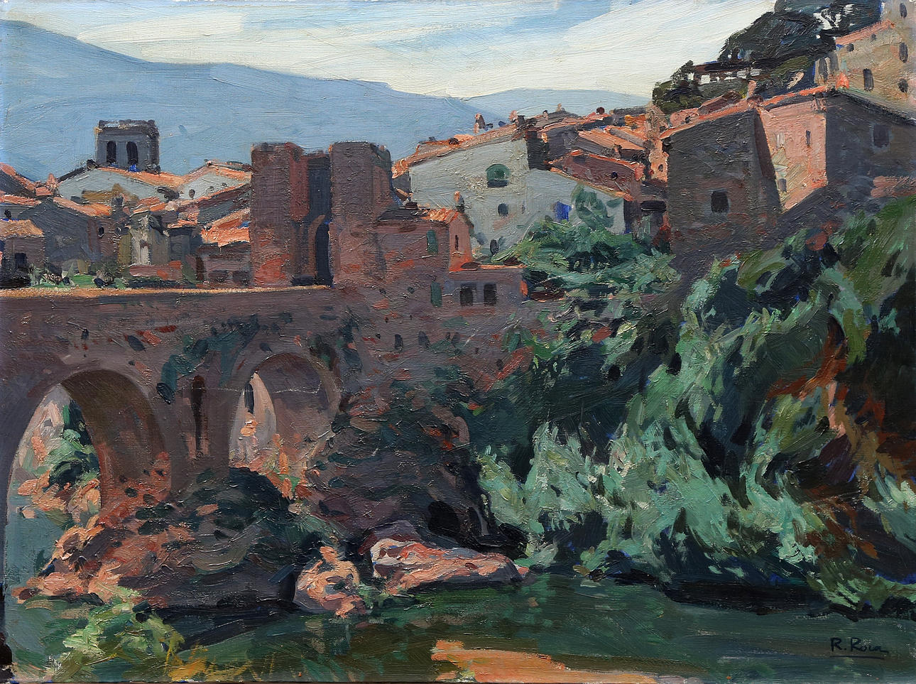 RAIMON ROCA RICART. Romanesque bridge in Besalú. Art - Paintings ...