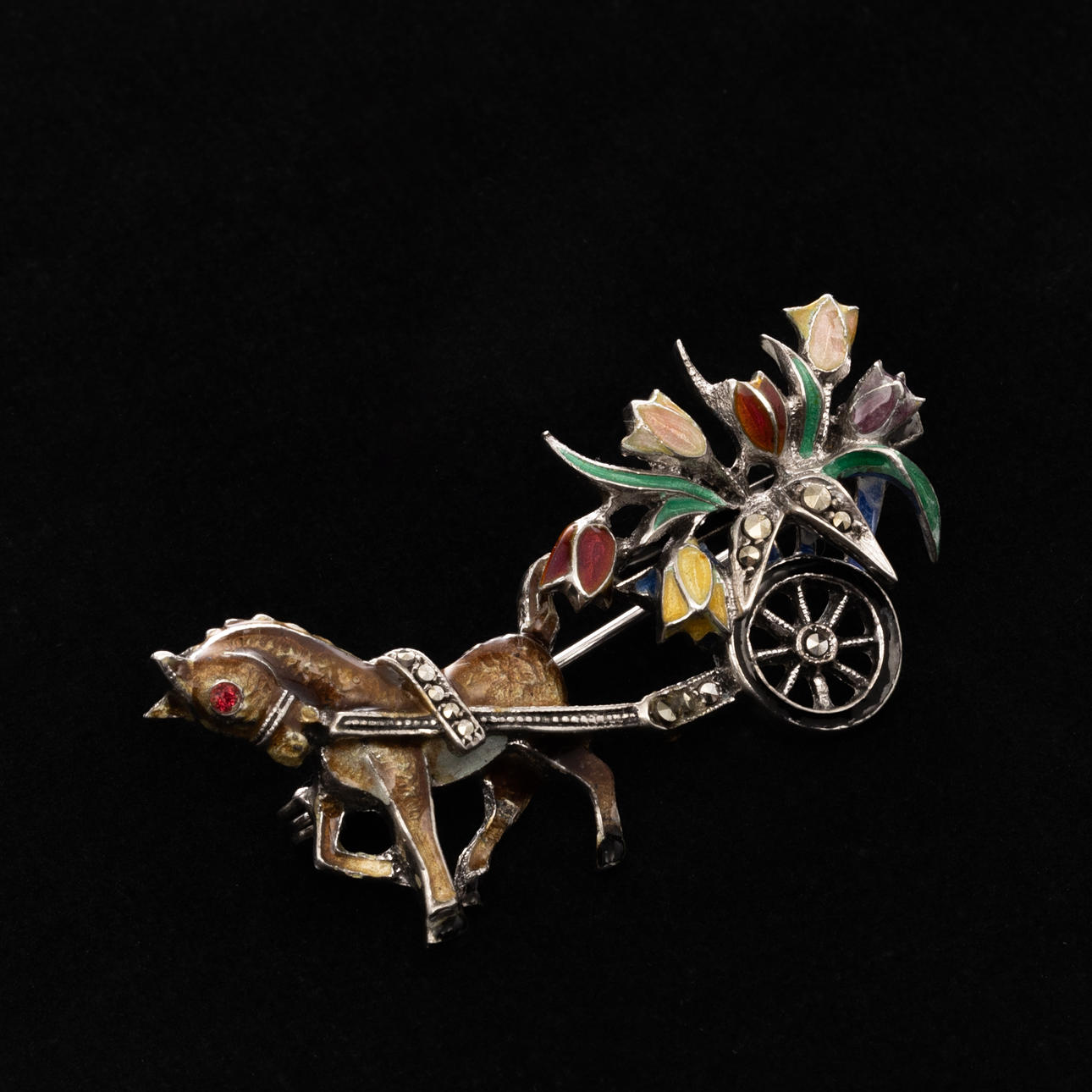 BROSCH, Silver, Emaljdekor, Markasiter.