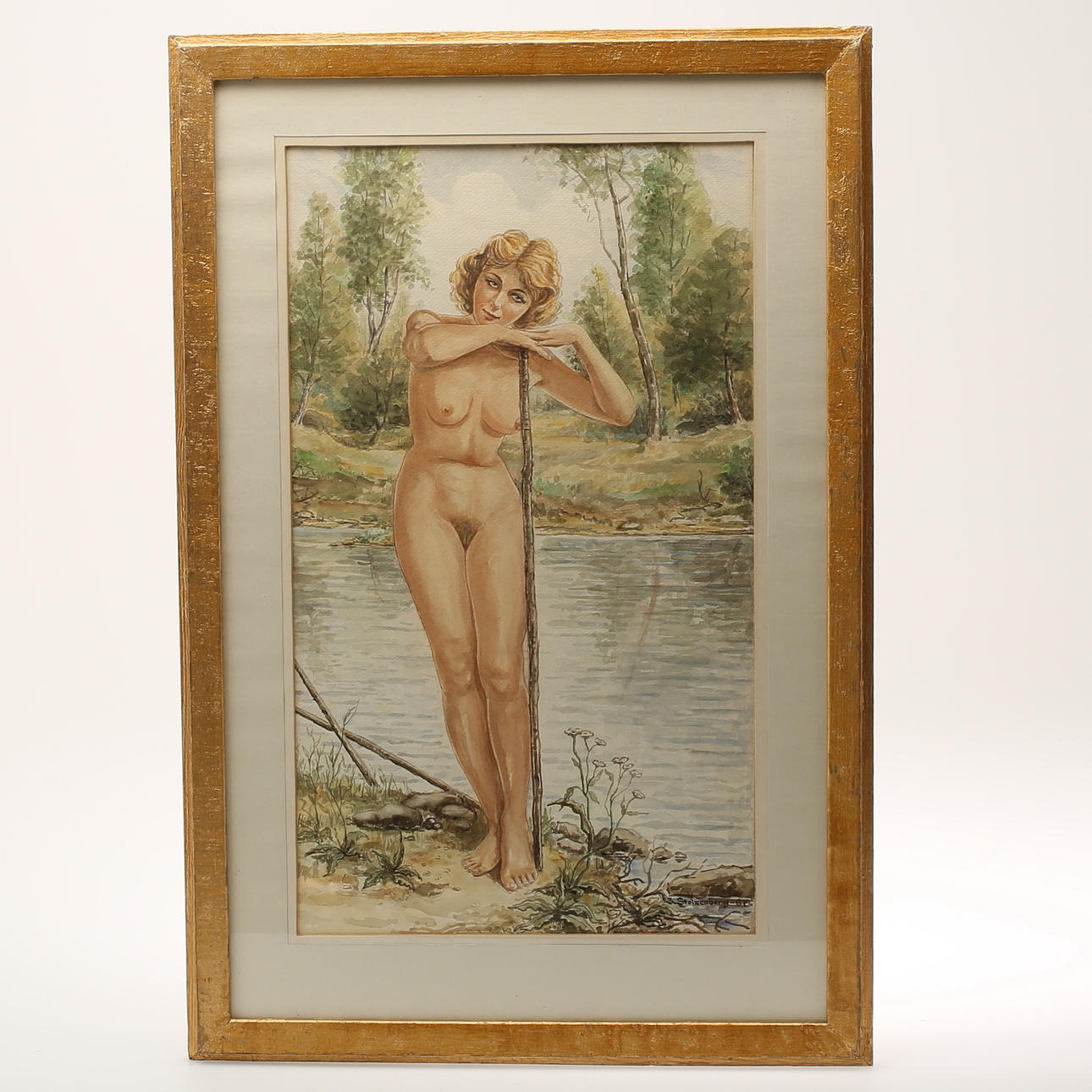 OIDENTIFIERAD KONSTNÄR, akvarell "Ann vid åstranden" signerad -67.