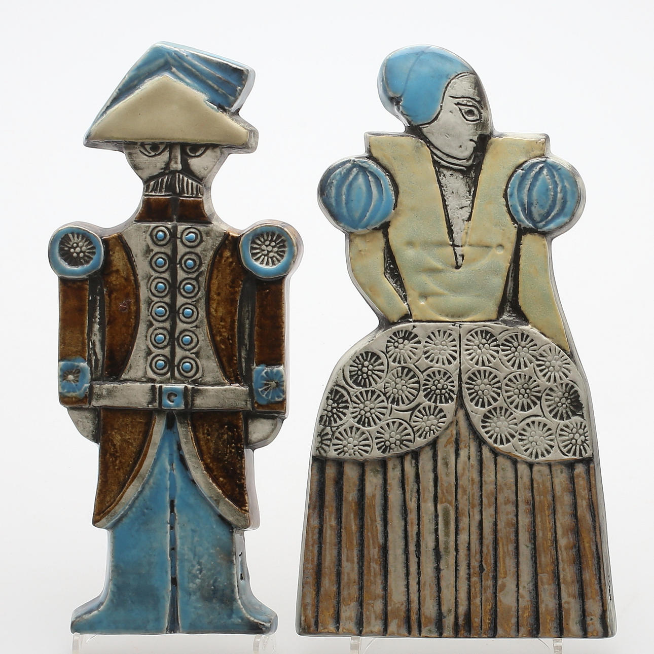 VÄGGRELIEF, 2 st , stengods, " Drabant ", Lisa Larson.