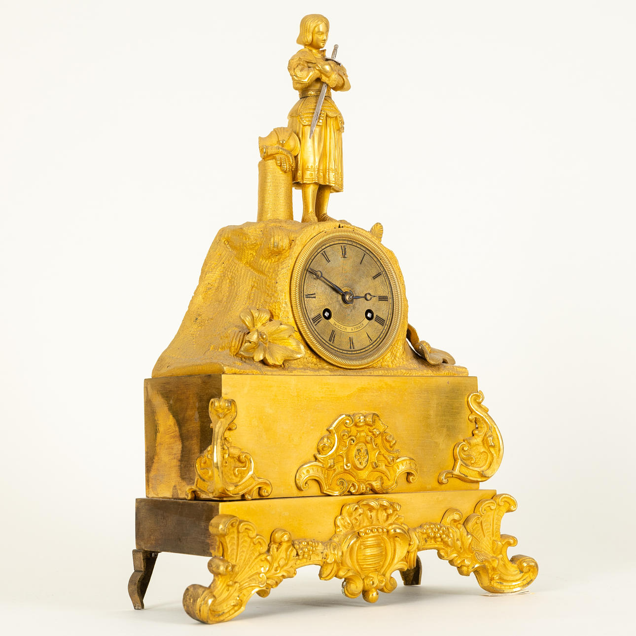ROLLIN Á PARIS. Figural mantel clock with Saint Joan of Arc, Paris ...