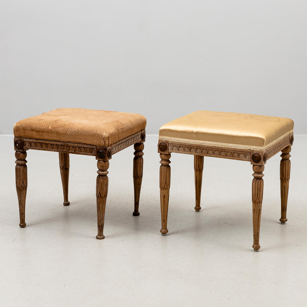 STOOLS, a pair, similar, Gustavian, one labelled and monogram-signed ...