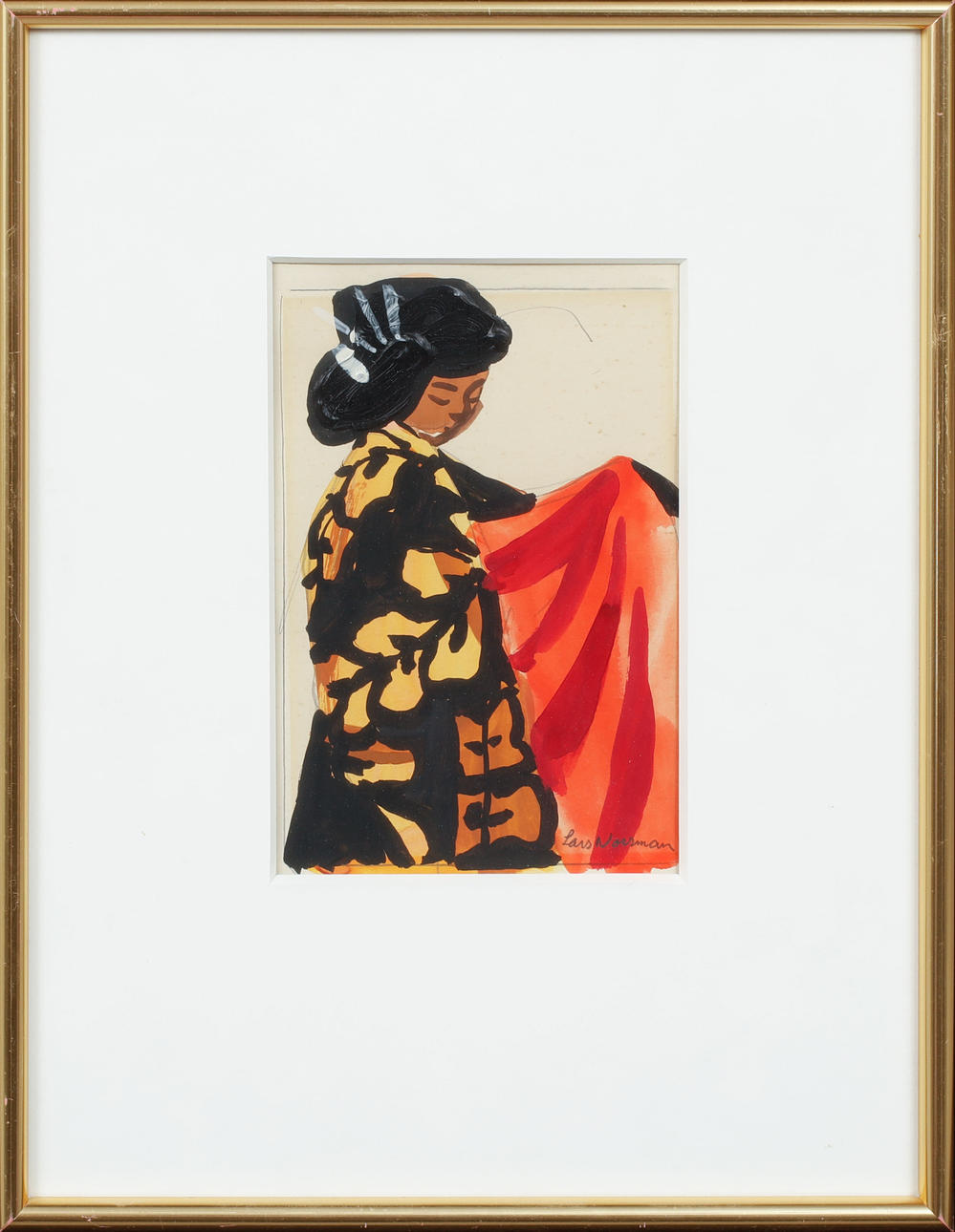 LARS NORRMAN. Figur, gouache, signerad.