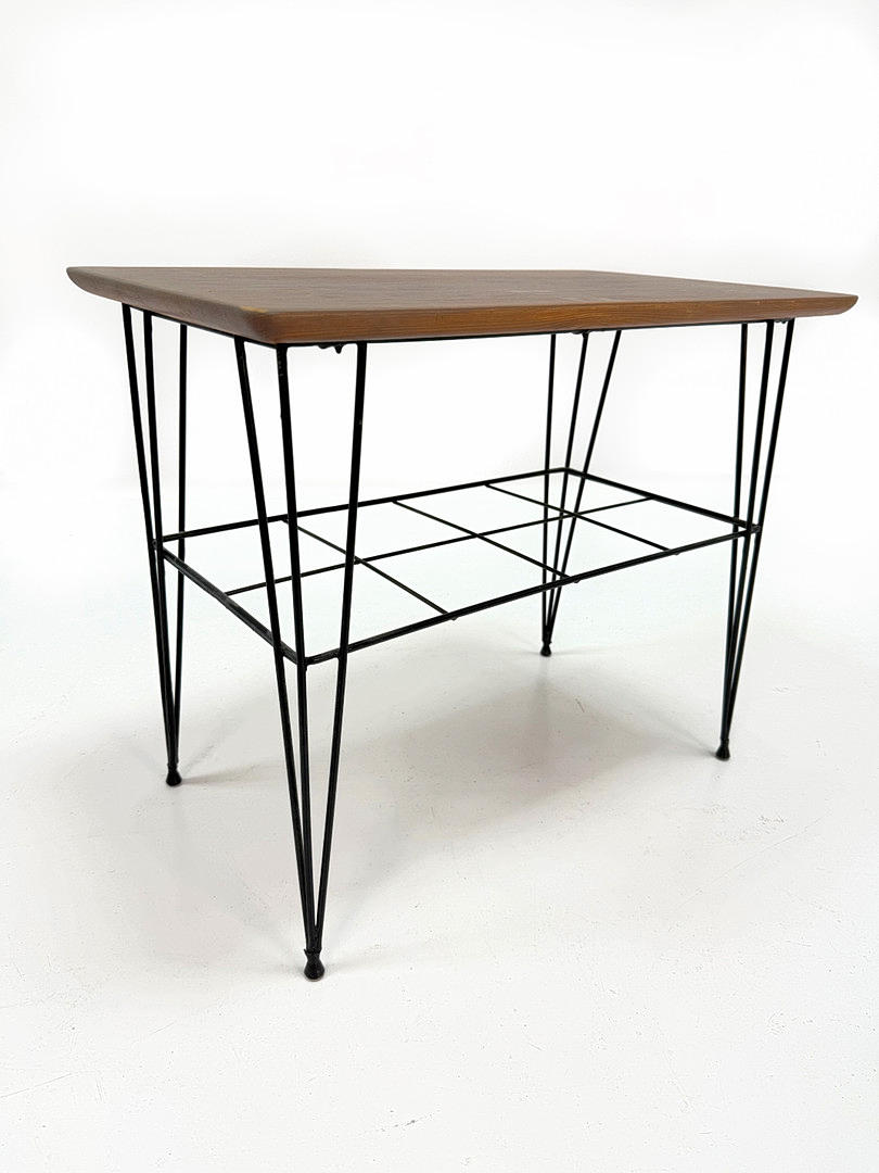 TABLE, stained teak with string base, mid-20th century.
