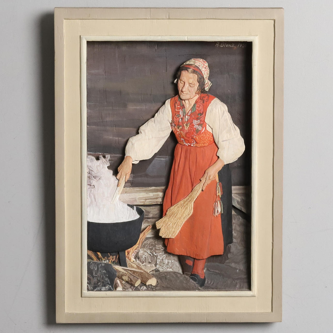 ANDERS BLANCK, VÄGGRELIEF, skuret trä, Rättvik, 1950.