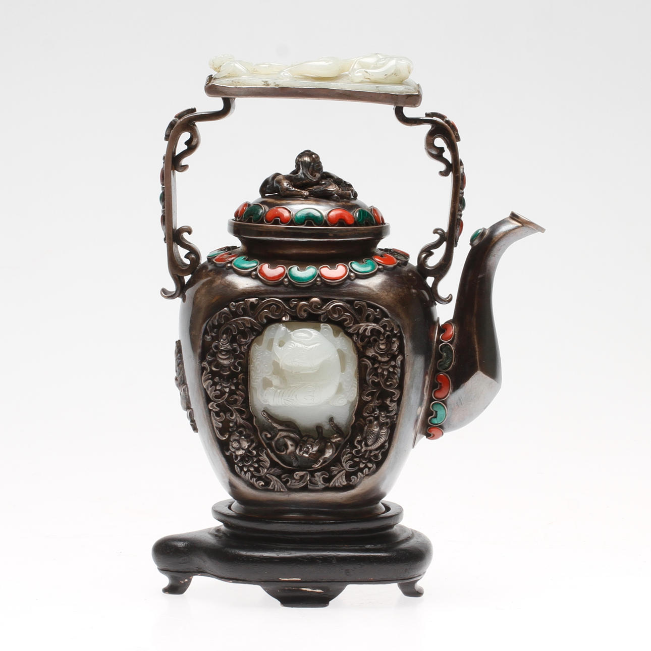 TEKANNA, Silver, Kina, jade samt malakiter, sekelskiftet 1900-tal.