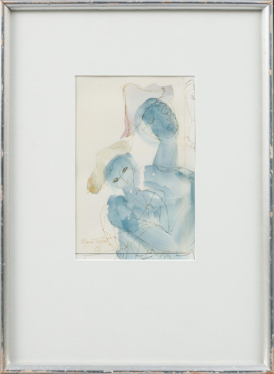 MARIE TISSOT. Composition with figures, watercolour, signed and dated 87.
