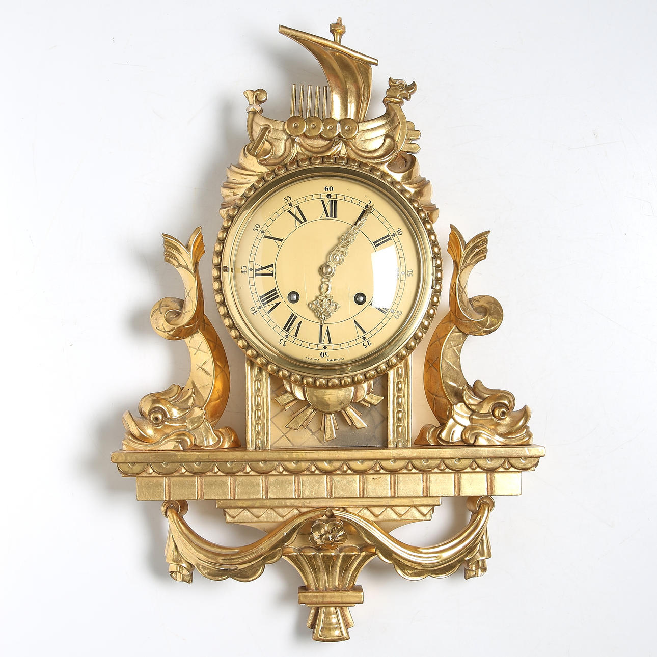 VÄGGPENDYL, förgylld, Gustaviansk stil, 1900-talets mitt.