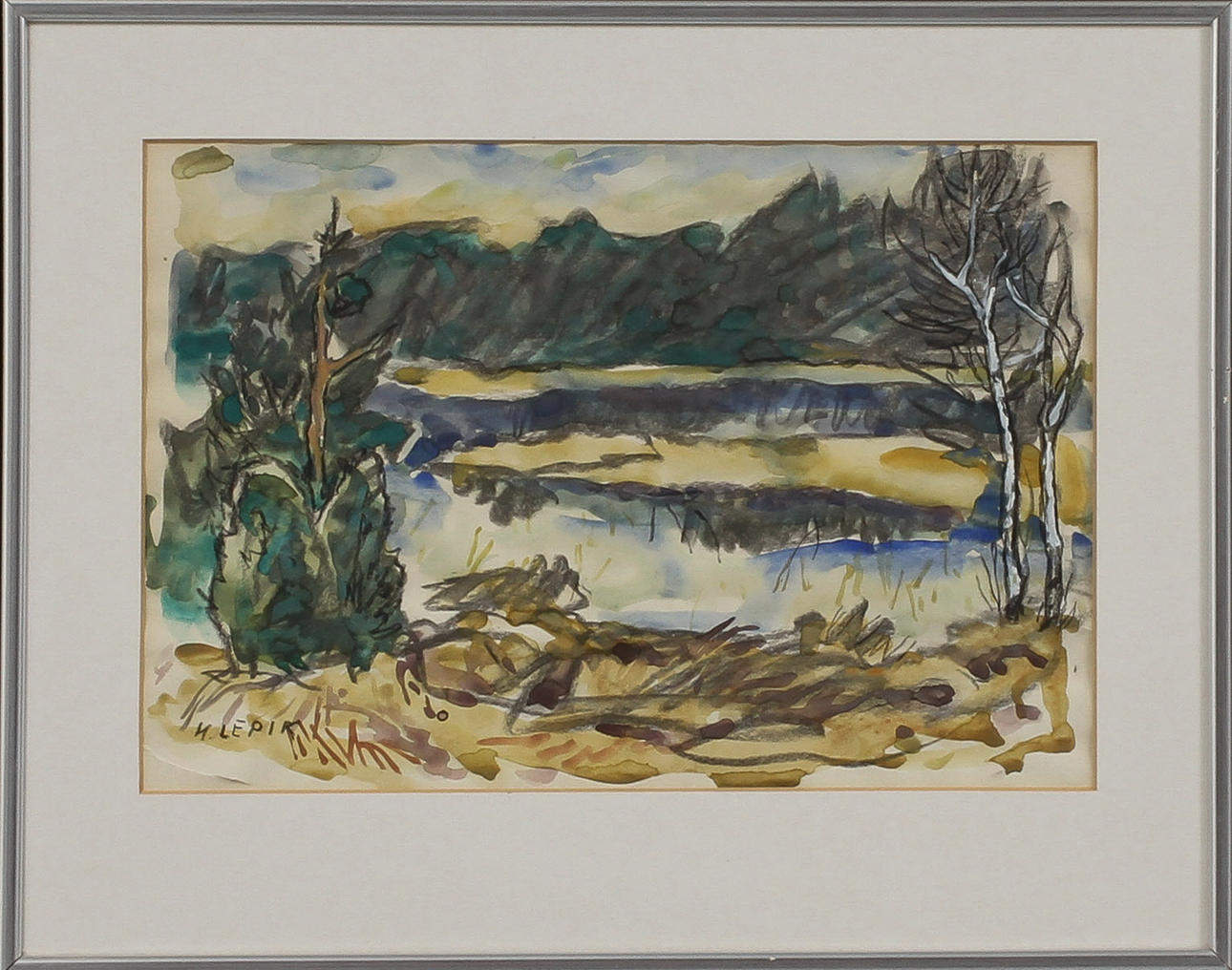 HUGO LEPIK. Blandteknik 2 st samt akvarell, signerade samt osignerad.