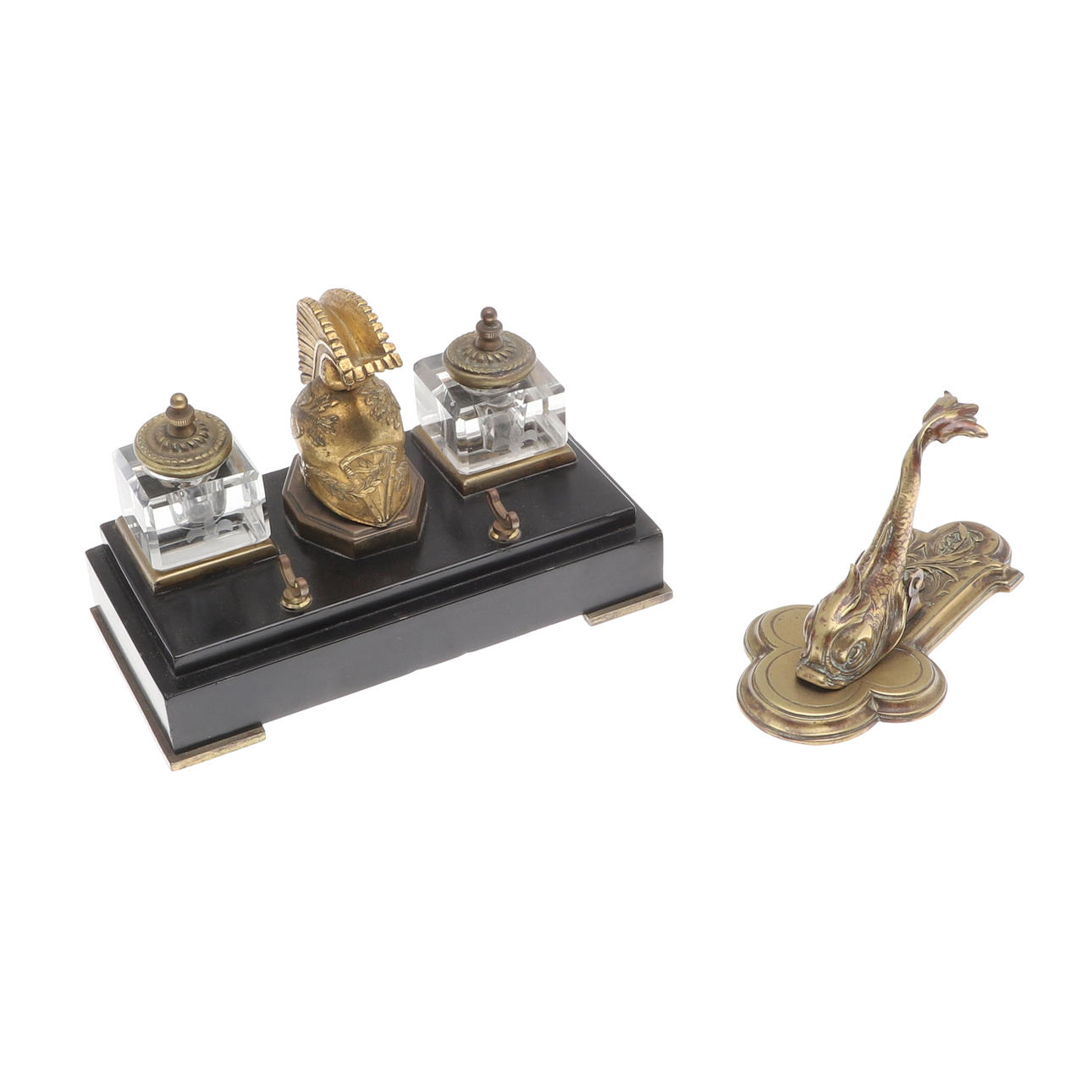 A 19TH CENTURY GILT METAL MOUNTED SLATE INKSTAND. Miscellaneous ...
