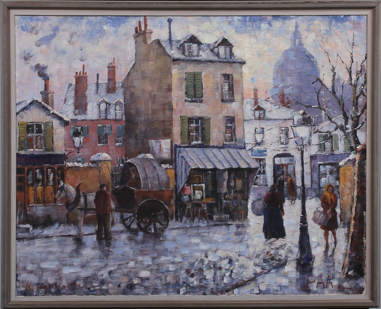 OIDENTIFIERAD KONSTNÄR. Gatumotiv från Paris, olja på duk, otydligt signerad.