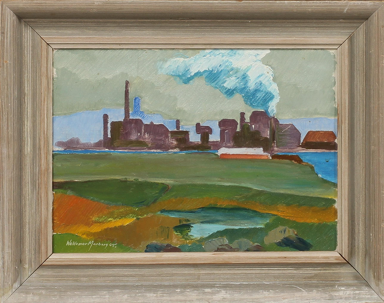 WALDEMAR MARBERG. Stadsvy samt landsväg, olja på panå resp olja på duk, sign.