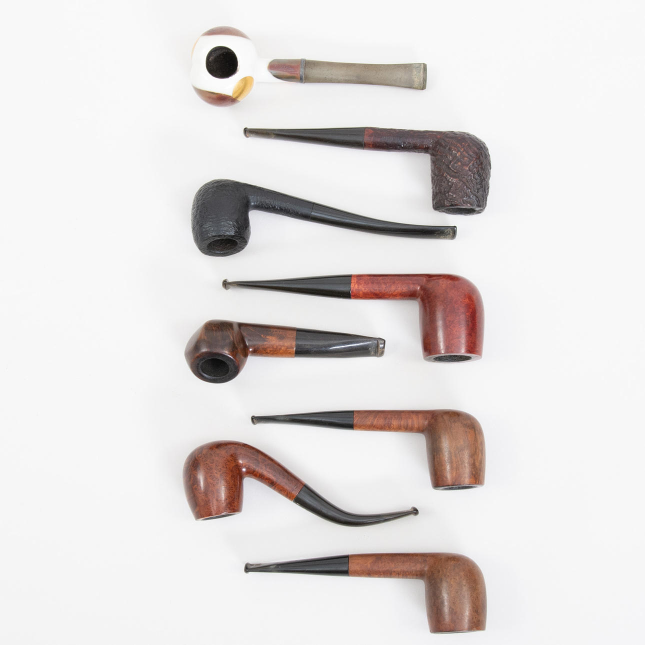 Samling av pipor. Royal Copenhagen, Pipe-Dan, BBB m.fl. (8 ...