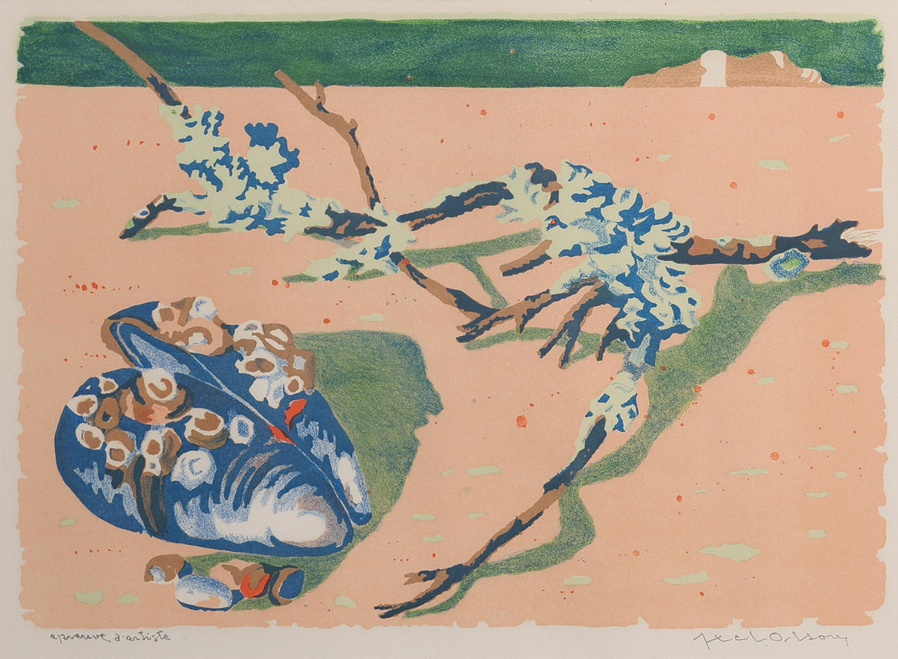 AXEL OLSON. "STRANDFYND", LITHOGRAPH, SIGNED.