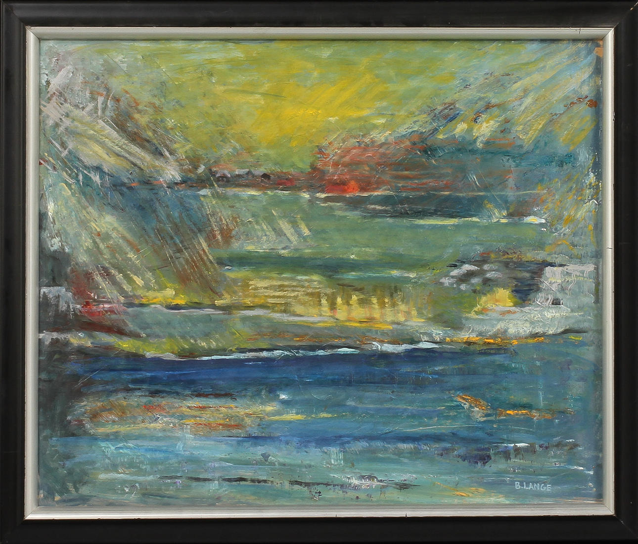 BERIT LANGE. Kustbild, olja på duk, sign.