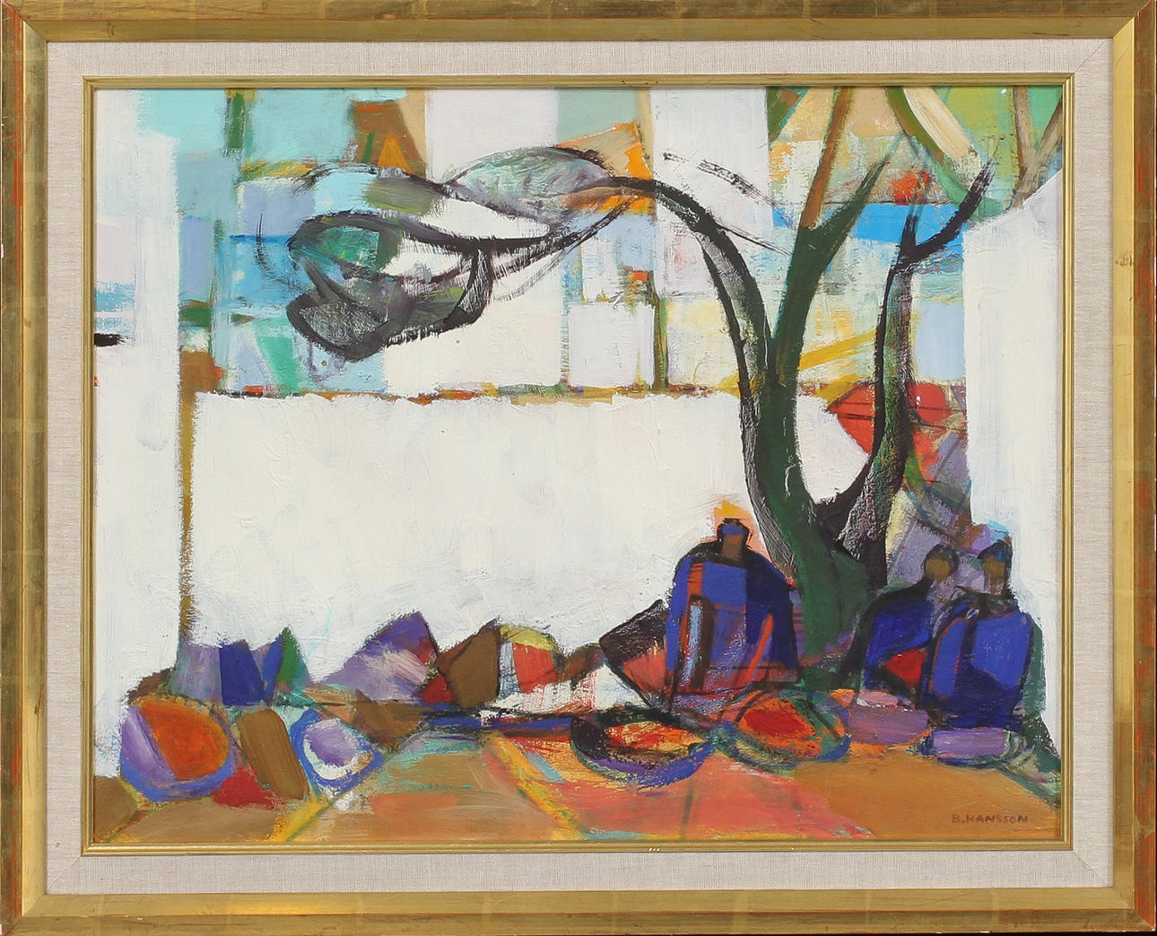 BRITA HANSSON. Figurscen, olja på duk, sign.