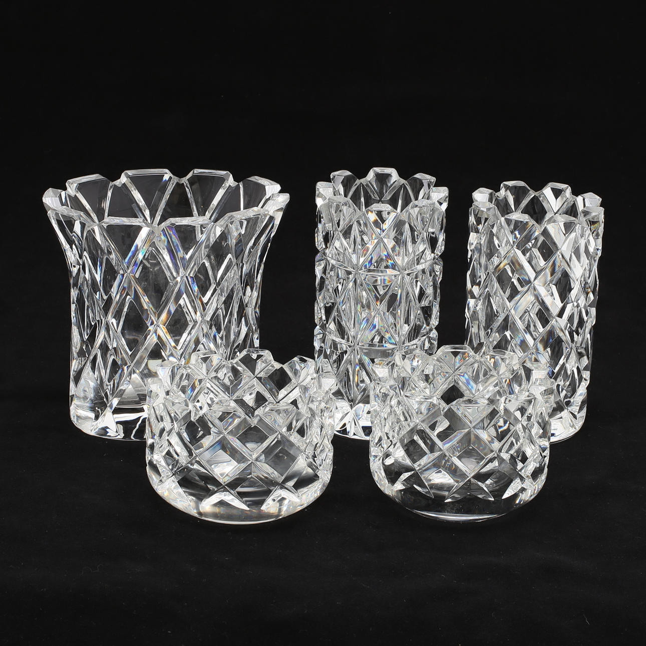 VASER, SKÅLAR, 5 st, slipad kristall, bl a "Sofiero", Gunnar Cyrén, Orrefors.