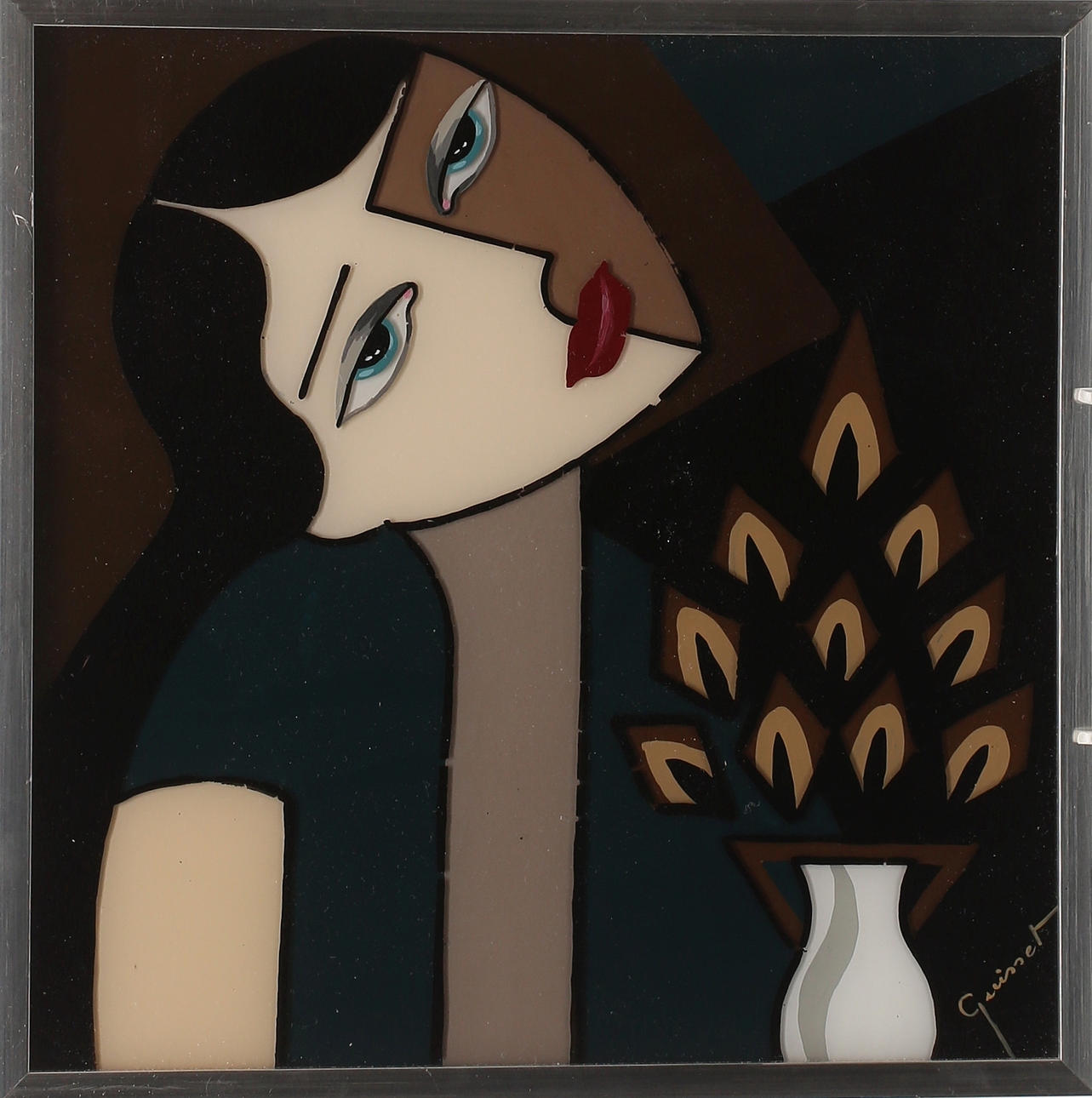 OIDENTIFIERAD KONSTNÄR. Porträtt, glasmålning, signerad Guisset.