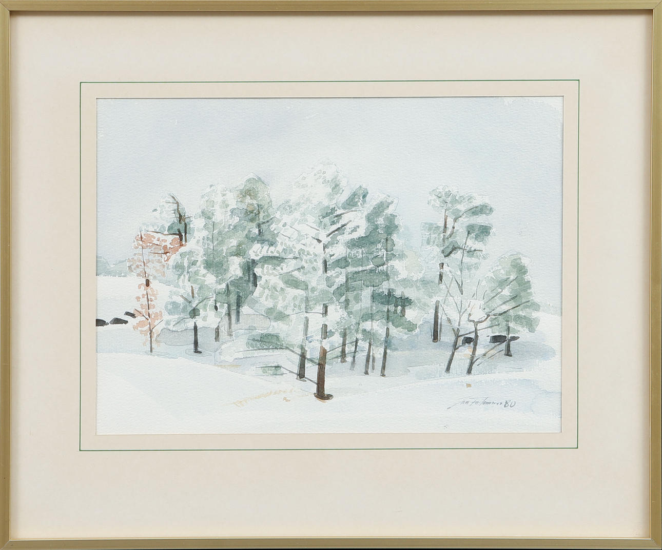 JAN FALKMAN. "Rimfrostdag", watercolour, signed and dated 80.
