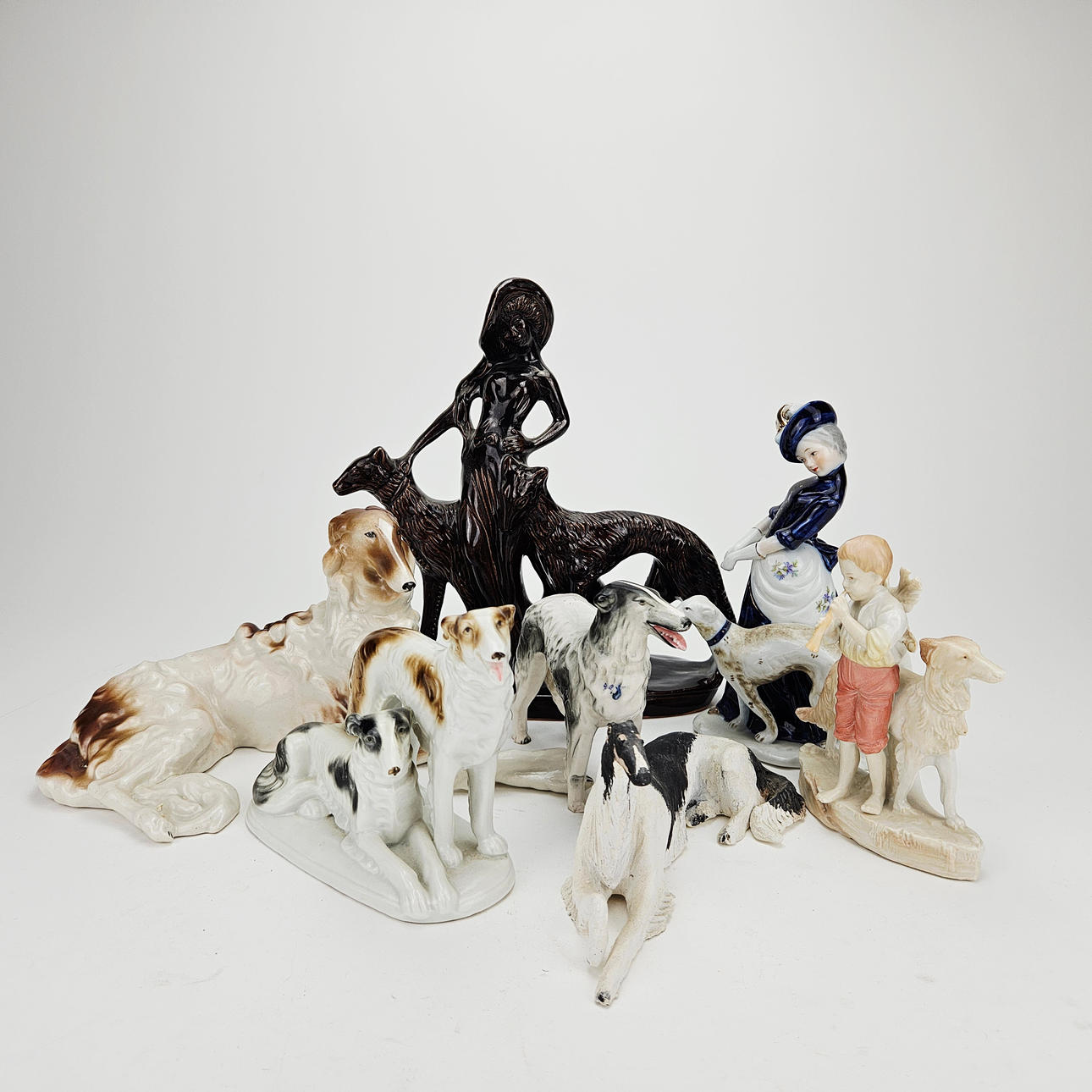 FIGURINER, 7 st, keramik, Borzoi.