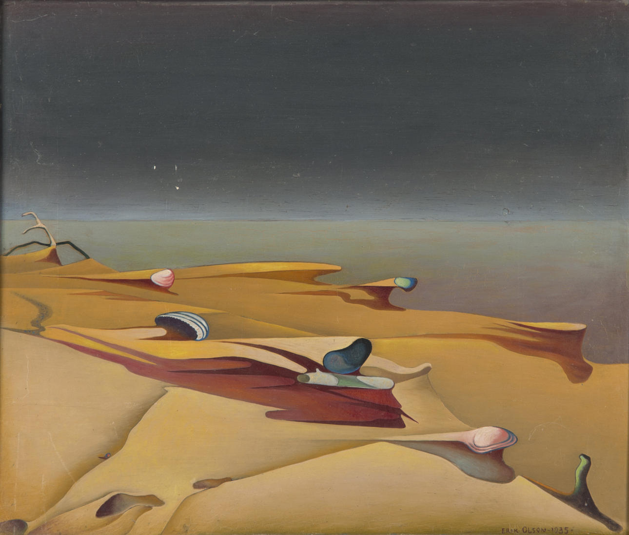 ERIK OLSON. "Dead horizon", olja på pannå, signerad 1935.