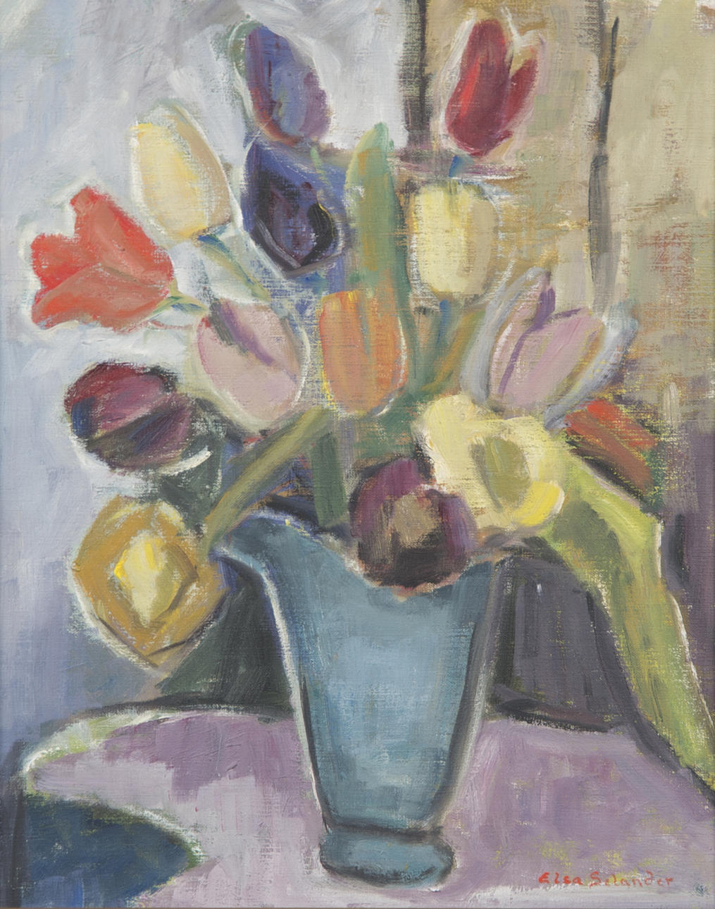 ELSA SELANDER. Blomsterstilleben, olja på duk, signerad.