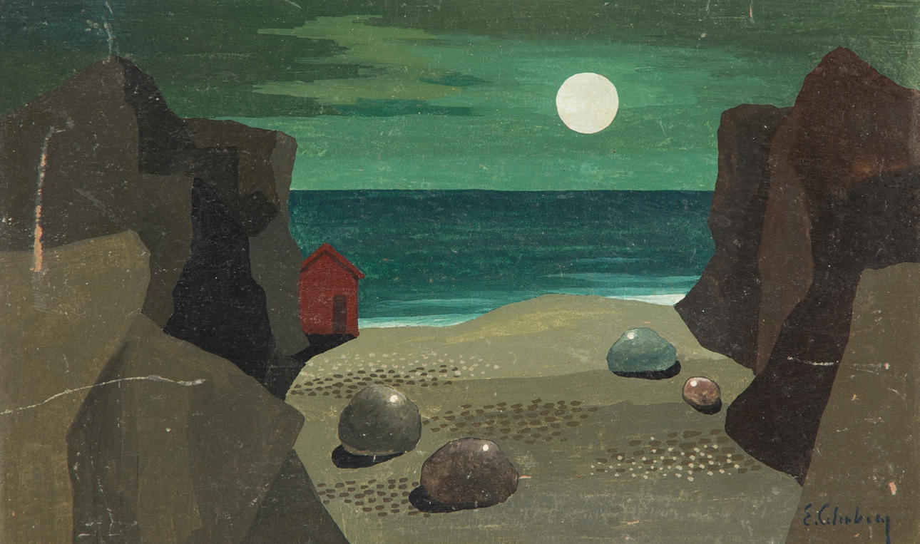 ERIC CEDERBERG. Kustparti med snäckor, tempera, signerad E. Cederberg.